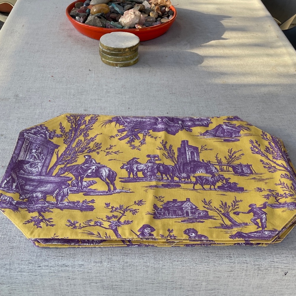Williams Sonoma Purple and Yellow Toile Placemats